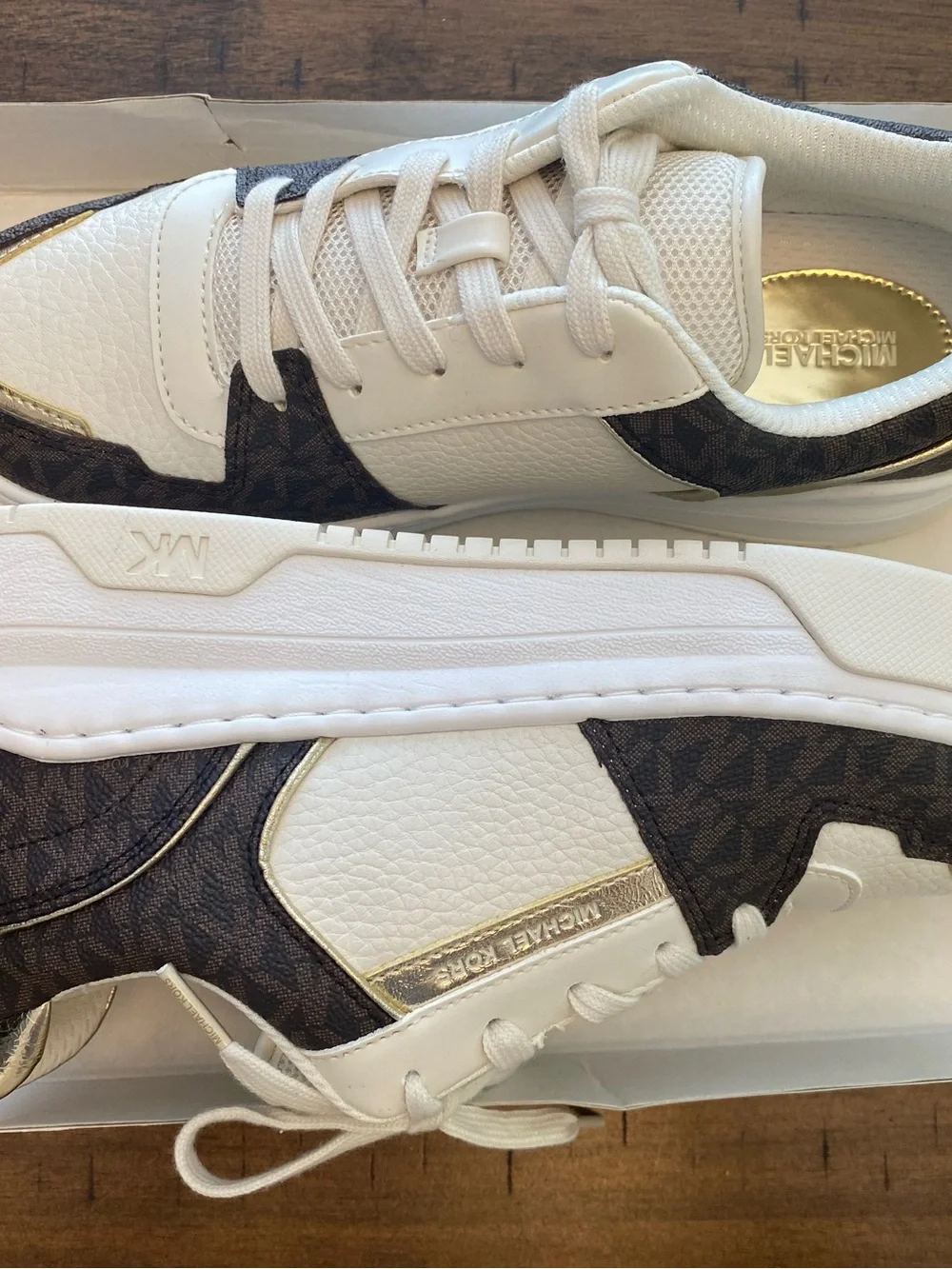 Michael Kors Lexi Mixed-Media Sneakers & Gold Accents